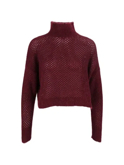 Antonelli Perforated-knit High-neck Sweater In Burgundy