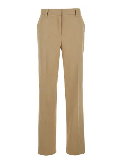 Antonelli Pesaro Beige Tailored Pants With Pleats In Cotton Woman