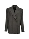 Antonelli Pinstriped Embellished Blazer In Gray