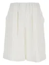 Antonelli White Bermuda Shorts With Elastic Waist And Side Pocket In Linen Woman In Neutral