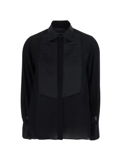 Antonelli Pleated Bib-front Shirt In Black