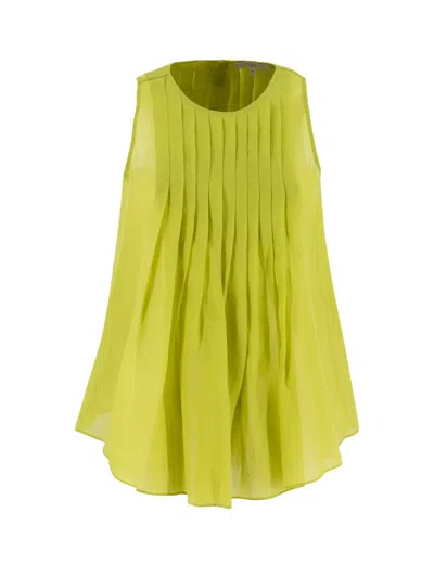 Antonelli Pleated Crew Neck Top In Yellow