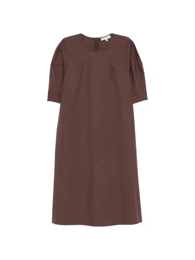 Antonelli Short Sleeve Dress With Pleat Details In Brown