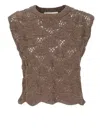 Antonelli Sleeveless Brown Cotton Blend Top In Brown