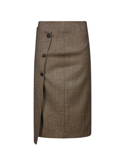 Antonelli Prince Of Wales Check Button-down Midi Skirt In Brown