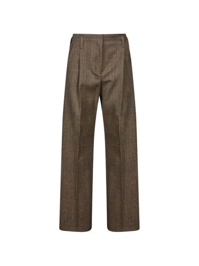 Antonelli Prince Of Wales Check Pleated Trousers In Brown