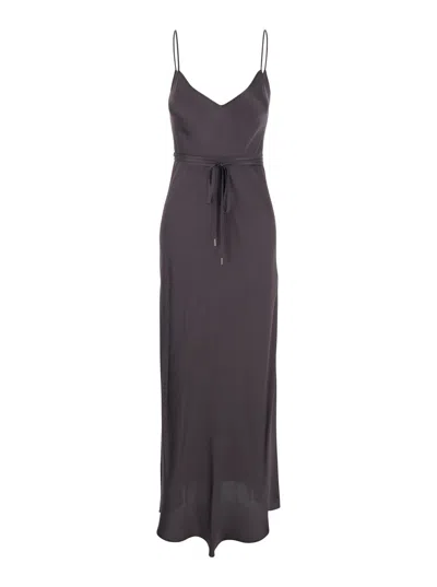 Antonelli Purple Lukas Dress With Waist Belt And V-neckline In Silk Blend Woman In Neutral