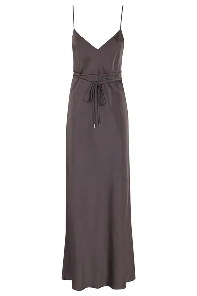 Antonelli Purple Lukas Dual V-neck Belted Acetate-blend Maxi Dress In Brown