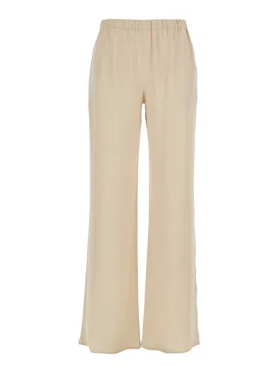 Antonelli Rapolano Beige Pants With Elastic Waist And Wide Leg In Silk Blend Woman