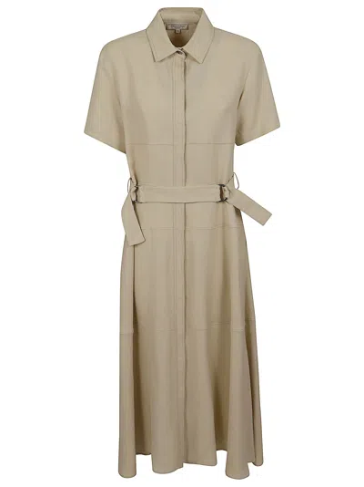 Antonelli Refined Beige Midi Shirt Dress With Flared Skirt In Gray