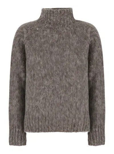 Antonelli Reversible Round-neck Long-sleeve Sweater In Jersey In Gray