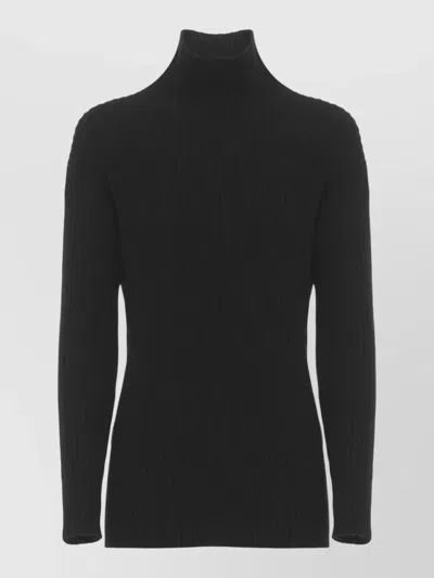 Antonelli Ribbed Knit Turtleneck Sweater Long Sleeves In Black