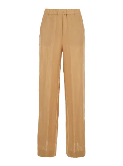 Antonelli Rocchette Beige Linen With Elastic Waist In Linen Woman