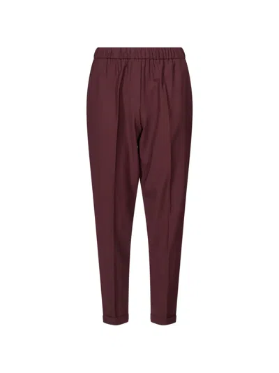 Antonelli Rosalba Cigarette Elasticated-waistband Turn-up Trousers In Burgundy