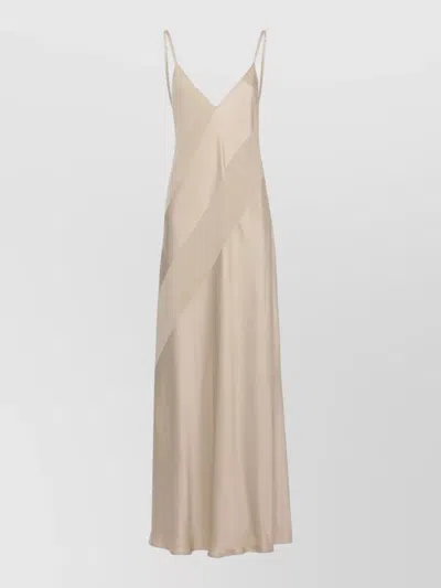 Antonelli Satin Maxi Dress Flared Hem Straps In Neutral