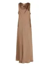 Antonelli Satin Paillette Sleeveless Dress In Brown