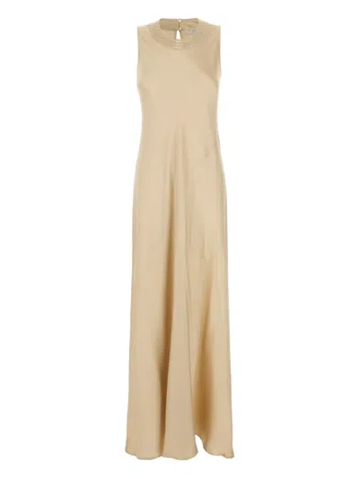 Antonelli Satin Sleeveless Day Dress In Brown
