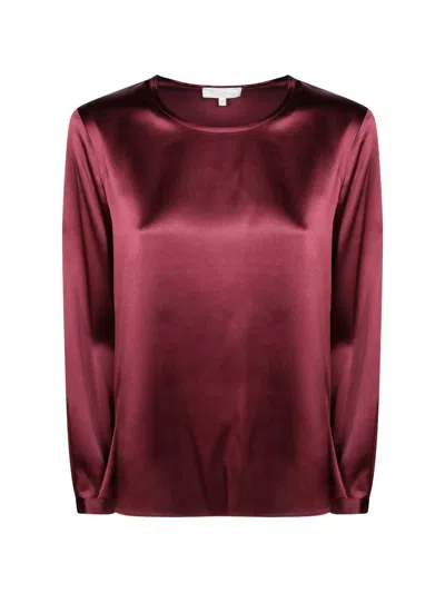Antonelli Satin-finish Long-sleeve Top In Burgundy