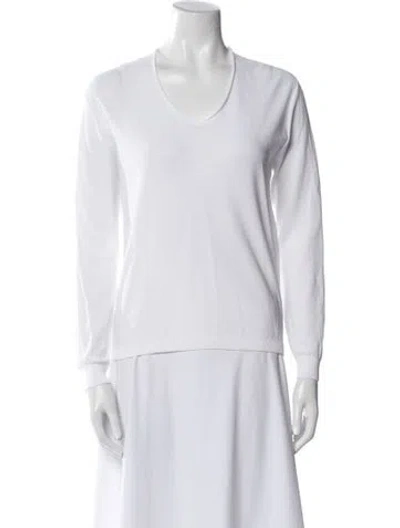 Pre-owned Antonelli Scoop Neck Long Sleeve Top In White