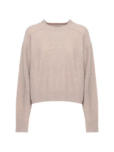 Antonelli Sequin Crew Neck Sweater In Neutral