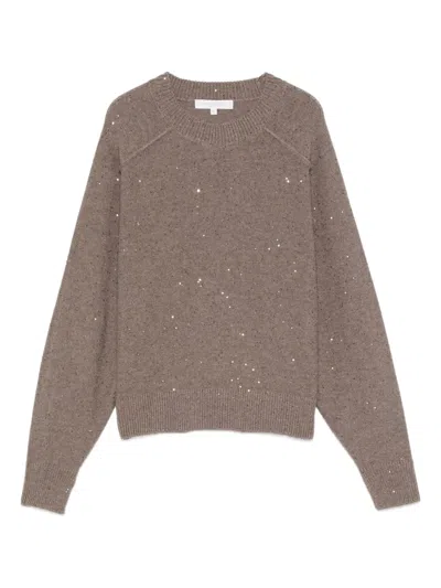 Antonelli Sequin-embellished Crew-neck Sweater In Brown