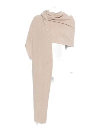 Antonelli Sequin-embellished Knitted Scarf In Neutral
