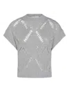 Antonelli Bohemian Mood Open-knit Cotton-blend Top In Gray
