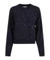 Antonelli Navy Blue Wool Blend Top With Scattered Sequins In Black