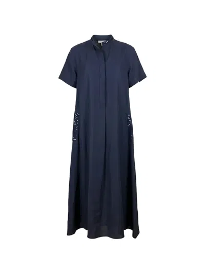 Antonelli Sequin-embellished Band-collar Dress In Blue