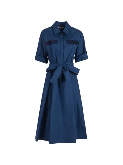 Antonelli Sequin-embellished Belted Dress In Blue
