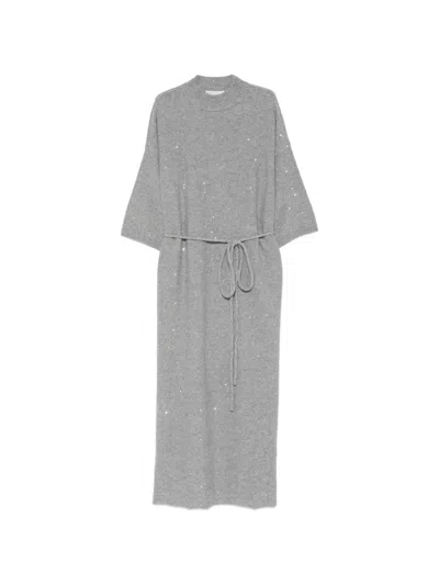 Antonelli Sequin-embellished Belted Dress In Gray