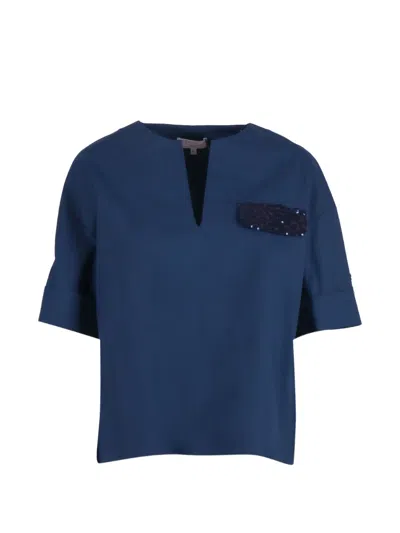 Antonelli Sequin-embellished Chest-pocket T-shirt In Blue