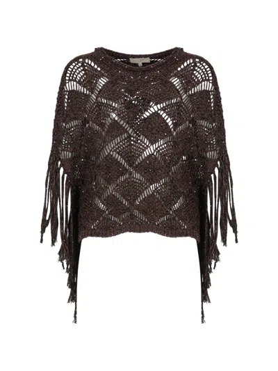 Antonelli Sequin-embellished Fringed Sweater In Brown