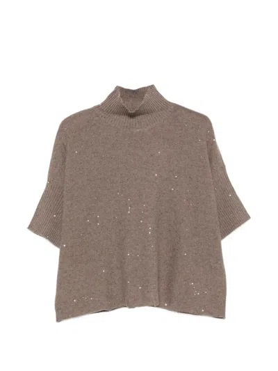 Antonelli Sequin-embellished High-neck Sweater In Brown