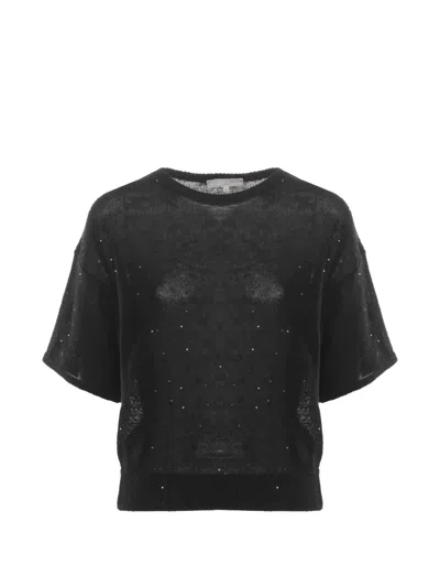 Antonelli Sequin-embellished Knit T-shirt In Black