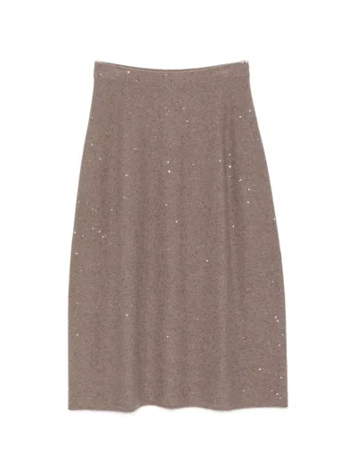 Antonelli Sequin-embellished Knitted Maxi Skirt In Brown