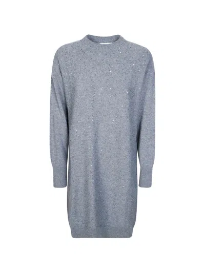 Antonelli Sequin-embellished Knitted Mini Dress In Blue