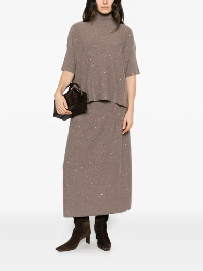 Antonelli Sequin-embellished Knitted Skirt In Gray