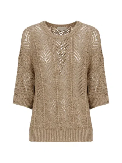 Antonelli Sequin-embellished Knitted Sweater In Brown