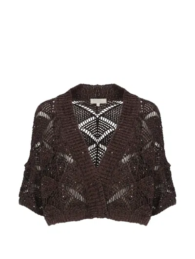 Antonelli Sequin-embellished Open-knit Sweater In Brown