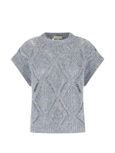 Antonelli Sequin-embellished Pointelle-knit Sweater In Blue