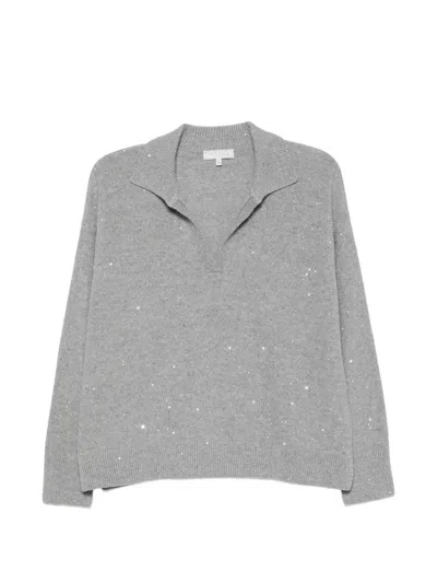 Antonelli Sequin-embellished Polo-collar Sweater In Gray