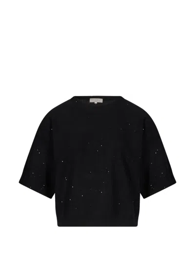 Antonelli Sequin-embellished Short-sleeve Sweater In Black