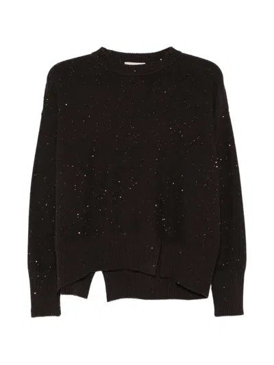 Antonelli Sequin-embellished Side-slit Sweater In Brown
