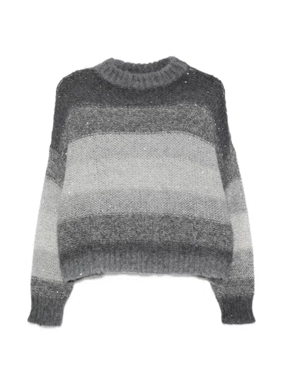 Antonelli Sequin-embellished Striped Sweater In Gray