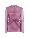 Antonelli Translucent Silk Belted Wrap Jacket In Pink