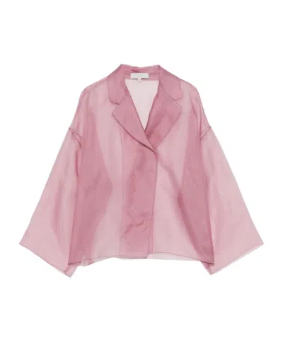 Antonelli Sheer Lapel Cropped Shirt In Pink