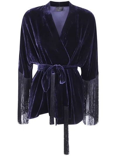 Antonelli Fringe-trim Belted Cardigan In Blue