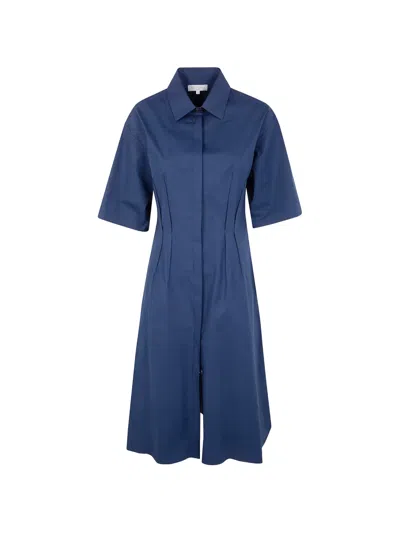 Antonelli Short-sleeve Button-up Shirt Dress In Blue