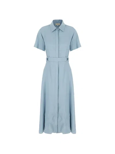 Antonelli Short-sleeved Belted Dress In Blue
